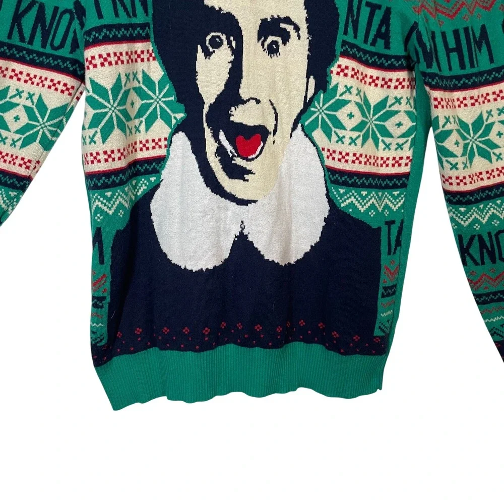 Elf Celebrate Together Sweater Mens Medium Green Santa I Know Him Ugly Christmas